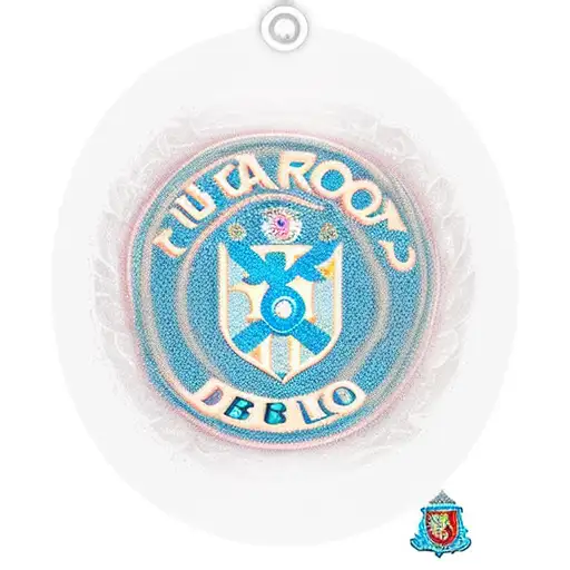 tren en vías con logo del club rosario puerto belgrano, con una brújula, un hincha con bandera colgado y pelota en techo tattoo design idea