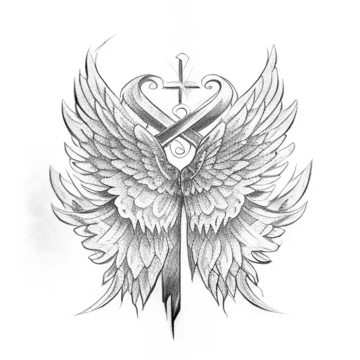 cross coverd in wings  tattoo design idea
