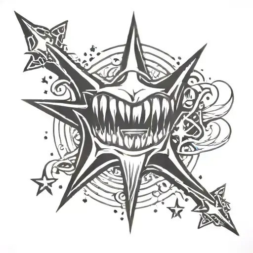 vampire teeth with shooting star in the middle tattoo design idea