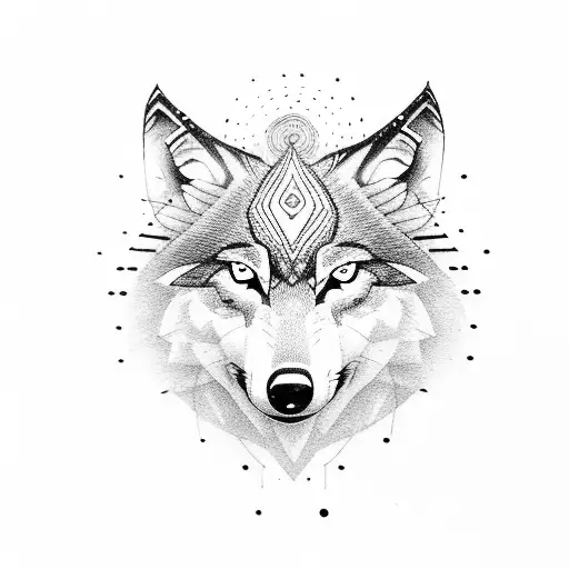 wolf with 3rd eye tattoo design idea