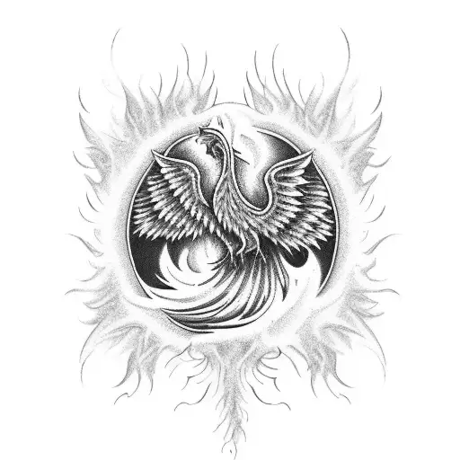 A phoenix rising from the ashes symbolizing protection and survival tattoo design idea