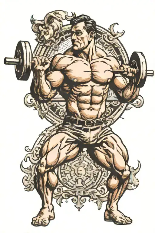 bodybuilder lifting weights tattoo design idea