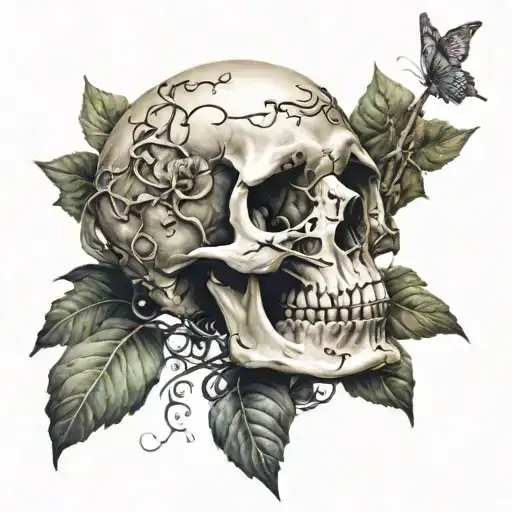 a skull with vines coming out of it in all directions tattoo design idea