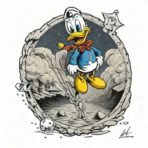donald duck walk on the moon  tattoo design idea