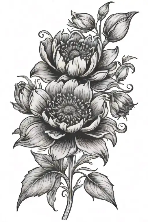 moon daisy, tulips, poppy, bluebell flower design tattoo design idea