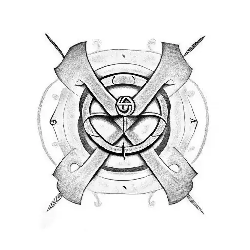 Viking rune for marriage and eye surrounded with wings tattoo design idea