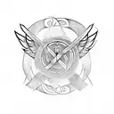 Viking rune for marriage and eye surrounded with wings tattoo design idea