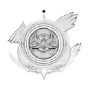 Viking rune for marriage and eye surrounded with wings tattoo design idea