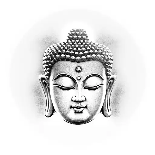 buddha face with temple backgrouind tattoo design idea