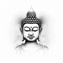 buddha face with temple backgrouind tattoo design idea