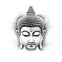 buddha face with temple backgrouind tattoo design idea