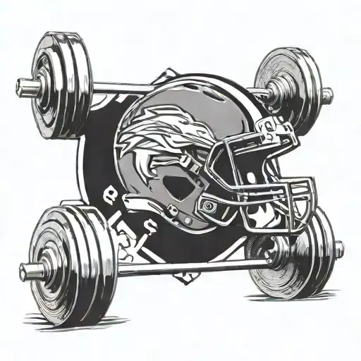 A weightlifting barbell with Florida state football helmet on one end and Miami dolphins football helmet on the other end tattoo design idea