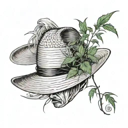 japanese style. Japanese farmer straw hat with lowkey weed plants. 710 lowkey. Japanese castle tattoo design idea