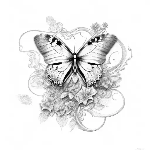 butterfly, rose, vine wrapping around tattoo design idea