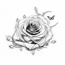 butterfly, rose, semicolon and vine tattoo design idea