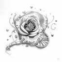 butterfly, rose, semicolon and vine tattoo design idea