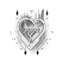 JIMONE spelled out vertically with a heart tattoo design idea