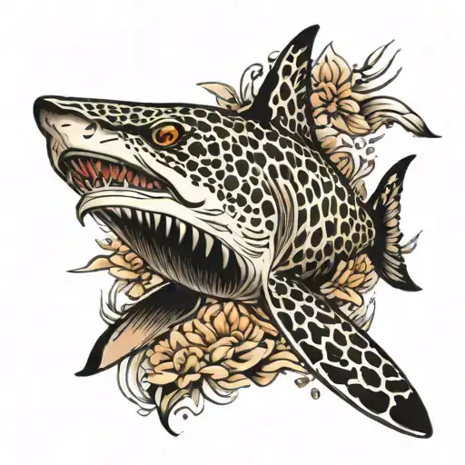 Leopard shark swimming tattoo design idea