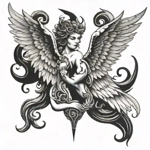 angel and devil wings spread tattoo design idea