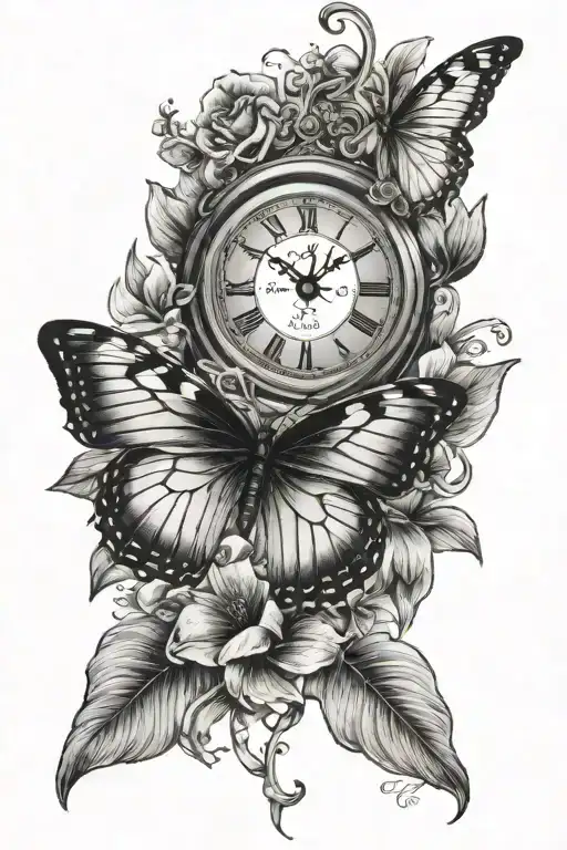 clock, lillie's, butterfly tattoo design idea