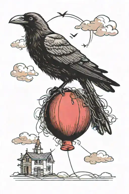 crow perched a red balloon in the sky a crow flying tattoo design idea