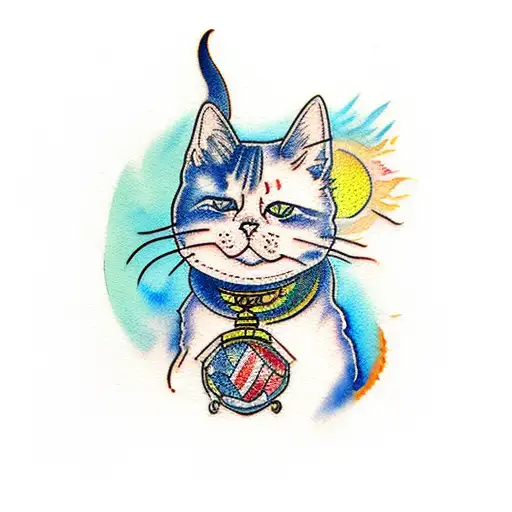 cat with watercolor  tattoo design idea