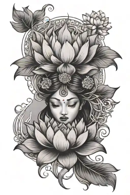 moon goddess lotus flower tattoo design idea