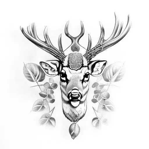 Buckeye leaves whitetail deer turkey buckeye nuts Ohio state red gray black tattoo design idea