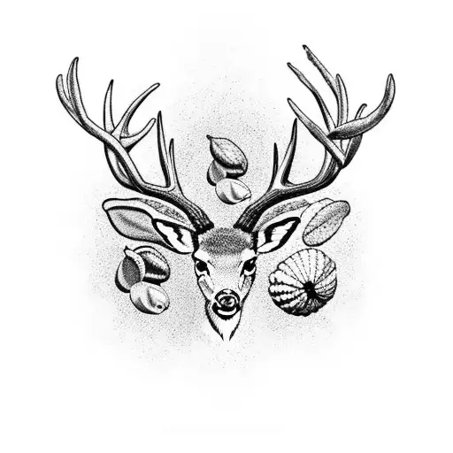 Buckeye leaves whitetail deer turkey buckeye nuts Ohio state red gray black tattoo design idea