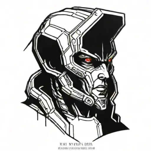 Legion's head from Mass Effect series standing heroically tattoo design idea