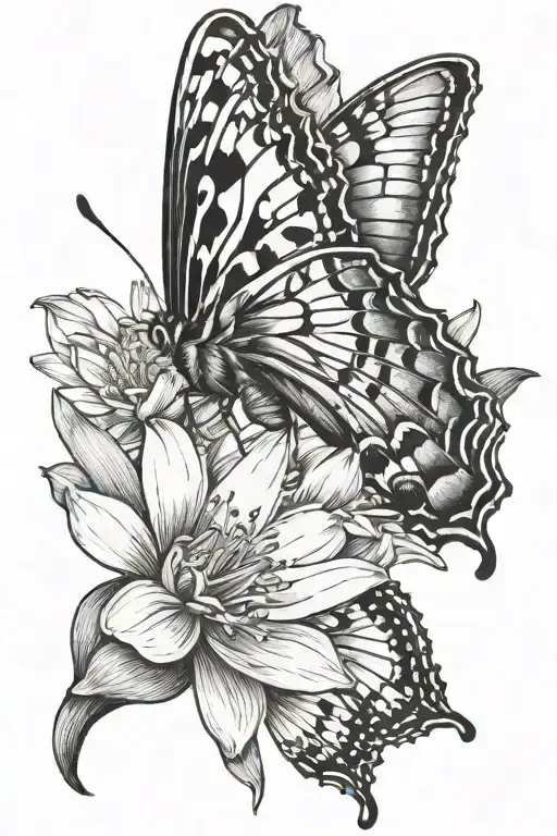 daisy flower daffodil flower landing butterfly tattoo design idea