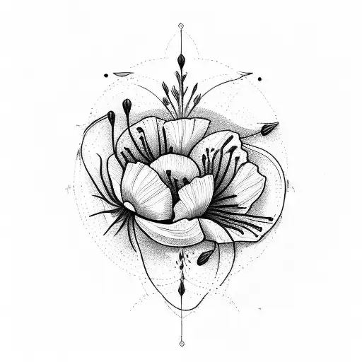 wildflowers like California poppy and Indian paintbrush intertwined and curved in semicircle tattoo design idea