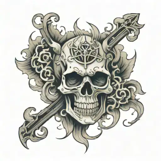 skull in smoke with 666 symbols incorporated tattoo design idea