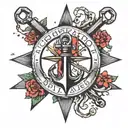 Merge trash polka aesthetics with traditional nautical symbols like anchors and compasses to represent the navy lifestyle tattoo design idea