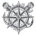 Merge trash polka aesthetics with traditional nautical symbols like anchors and compasses to represent the navy lifestyle tattoo design idea