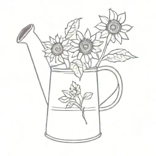 watering can with sunflowers growing inside tattoo design idea