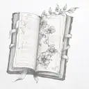 old worn book open surrounded by flowers tattoo design idea