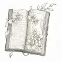 old worn book open surrounded by flowers tattoo design idea