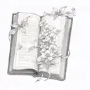 old worn book open surrounded by flowers tattoo design idea