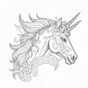 a unicorn smoking a joint surrounded by rainbow   tattoo design idea