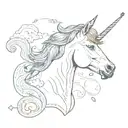 a unicorn smoking a joint surrounded by rainbow   tattoo design idea