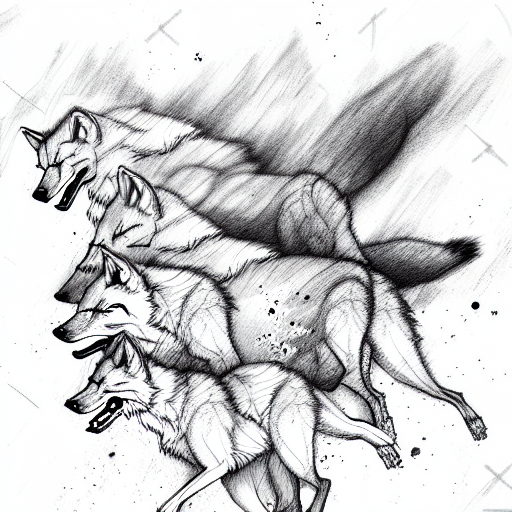 pack of wolfs running though a forest  tattoo design idea