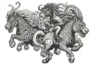 Horse with tiger and Dragon and monkey  tattoo design idea