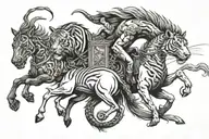 Horse with tiger and Dragon and monkey  tattoo design idea
