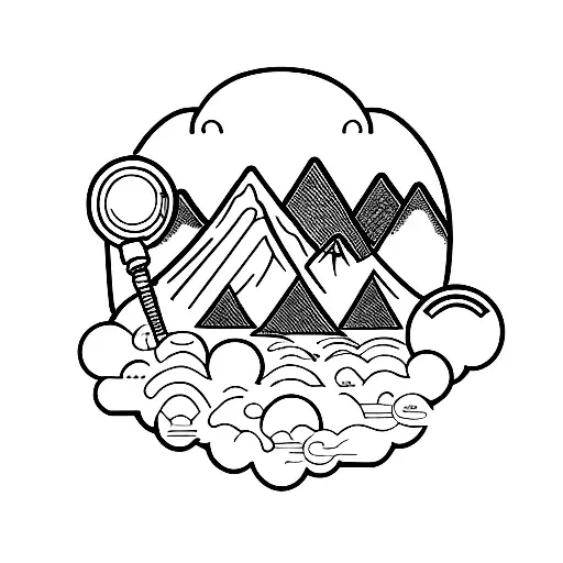 A camera lens merging with a mountain peak tattoo design idea