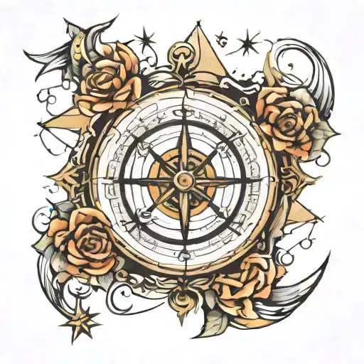 moon and compass and sorrow tattoo design idea