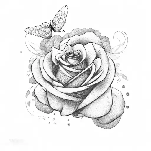 Wort line with roses fire and butterflies  tattoo design idea