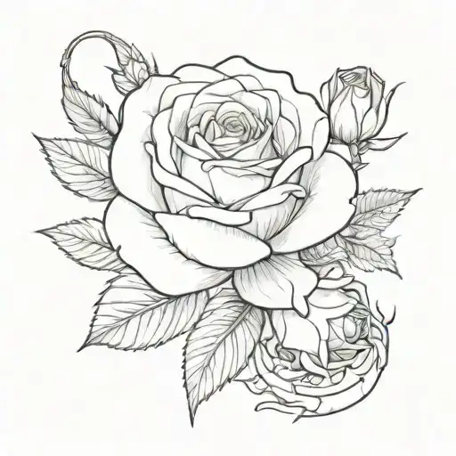 A sketch-style tattoo of a beautiful rose with scorpion tail and stinger tattoo design idea