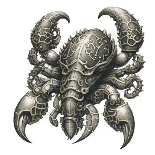 A mechanical scorpion with intricate car parts as its body tattoo design idea