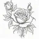 A sketch-style tattoo of a beautiful rose with scorpion tail and stinger tattoo design idea